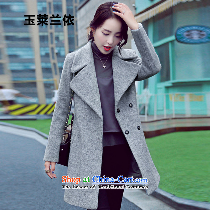 In accordance with the 2015-yuk leyland autumn and winter new gross girls jacket? Long Korean version of a wool coat female gray M