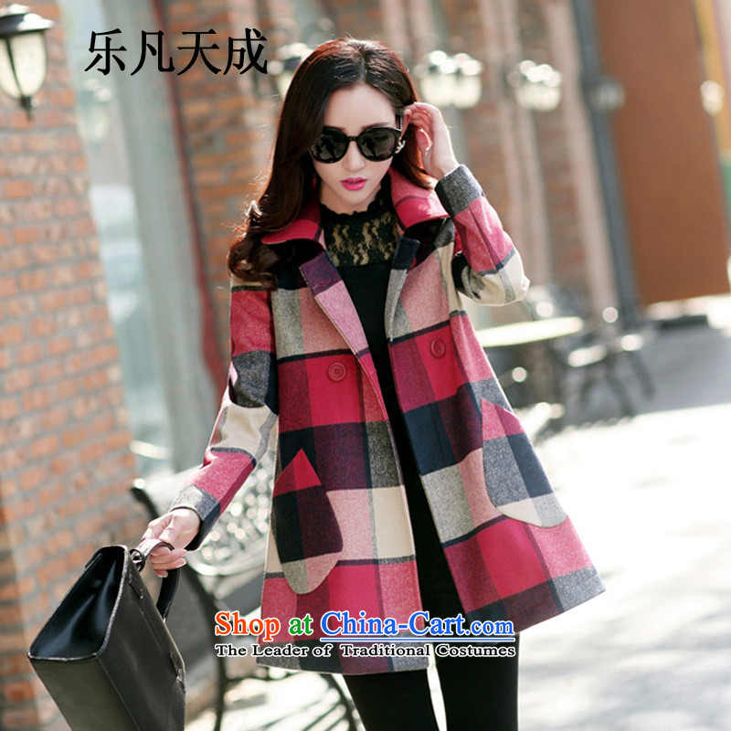 America where Tian Cheng 2015 autumn and winter new Korean double-checked in gross? jacket long a wool coat 6221 G RED M