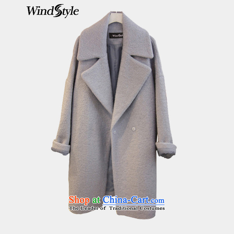 Ws2015 new autumn and winter boxed loose cocoon-Korea temperament gross? girls jacket long graphics thin cloak a wool coat 153129 Light Gray m,windstyle,,, shopping on the Internet