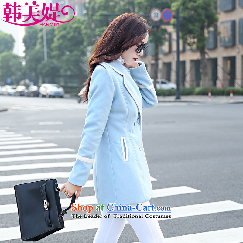 The Korea-U.S. customers  with new autumn 2015 Korean Sau San double-gross lapel female coat? long-sleeved sweater M015 BLUE XL, Korea-U.S. customers , , , shopping on the Internet