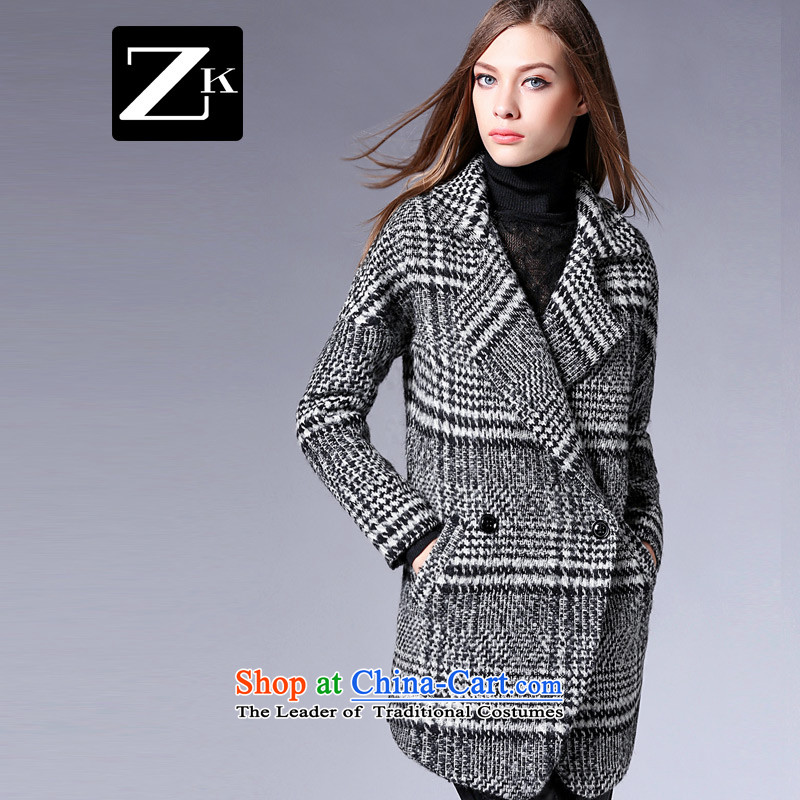 Zk Western women 2015 Fall/Winter Collections new suit for chidori grid gross? coats that long hair? jacket coat gray M,zk,,, Connie sub shopping on the Internet