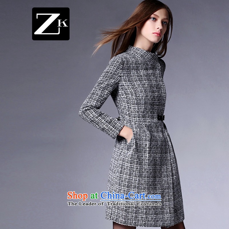 Zk Western women 2015 Fall/Winter Collections new collar chidori grid gross? coats that long thin hair so Sau San video jacket gray S,zk,,, shopping on the Internet