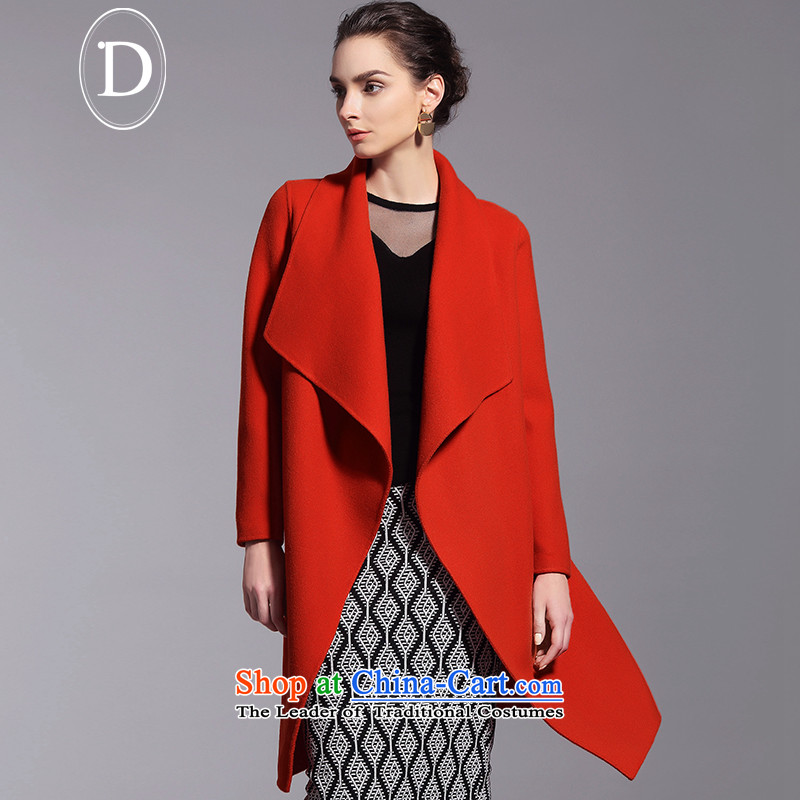 D of autumn and winter 2015 new products in the lapel shawl long double-side coats of Pure wool coat female Orange?S