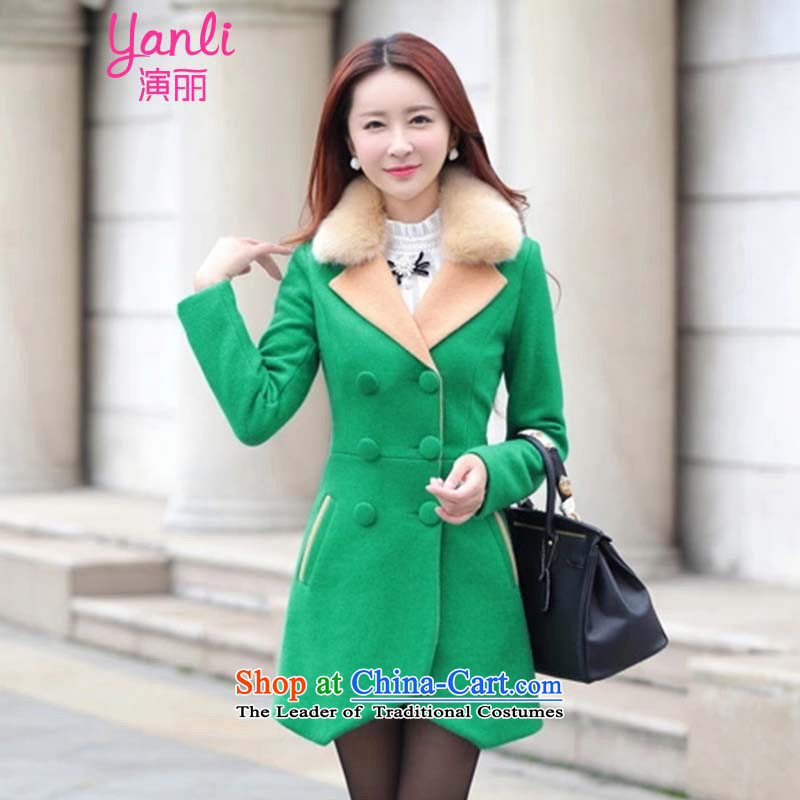 Speech Li Mao? 2015 autumn and winter coats girl in long new WOMEN'S JACKET YL00013 greenL