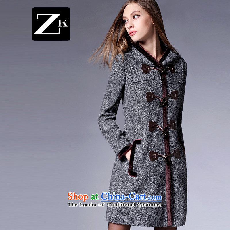 Zk Western women 2015 Fall/Winter Collections new cap horns clip hair? coats that long hair? jacket a wool coat gray M,zk,,, shopping on the Internet