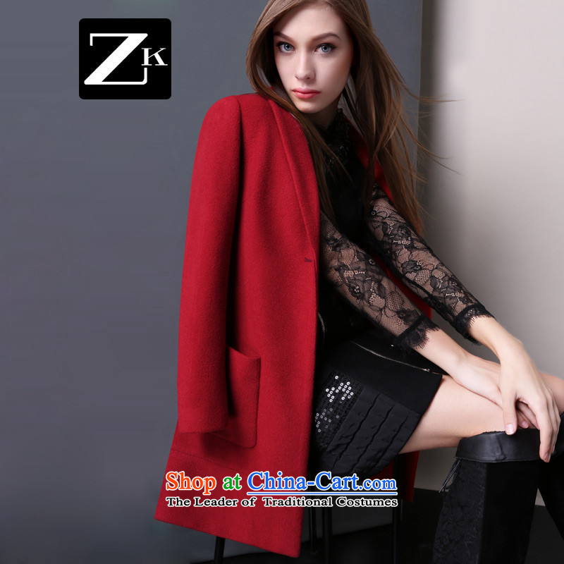 Zk Western women 2015 Fall/Winter Collections new fruit for a deduction in the amount so long jacket stylish and simple a wool coat red S,zk,,, shopping on the Internet