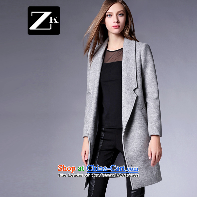 Zk Western women 2015 Fall/Winter Collections new simple and stylish girl in gross? jacket long Sau San a wool coat gray L,zk,,, shopping on the Internet