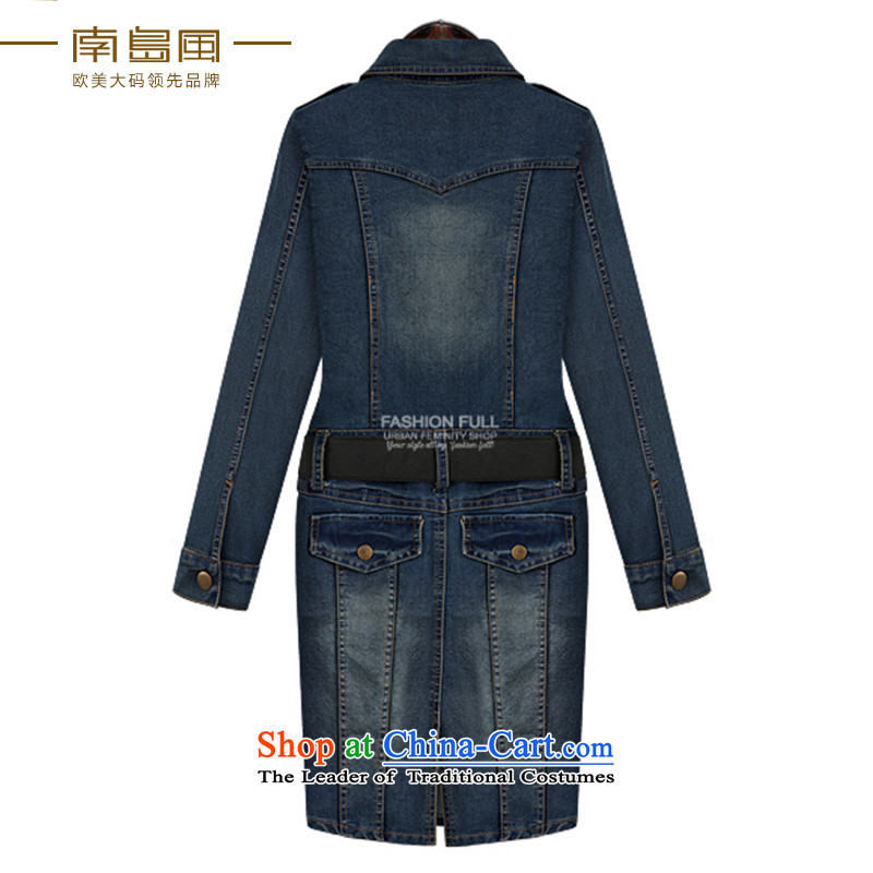 The South Island of New Europe and the 2015 wind larger female thick mm autumn graphics thin cowboy coin long-sleeved dresses female large blue code XL, South Island wind shopping on the Internet has been pressed.