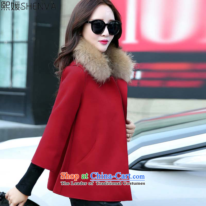 Barbie autumn and winter 2015 new Korean female coats gross? Heung-thick cloak? jacket short of gross Korean female B29 coat? shawl red?XL