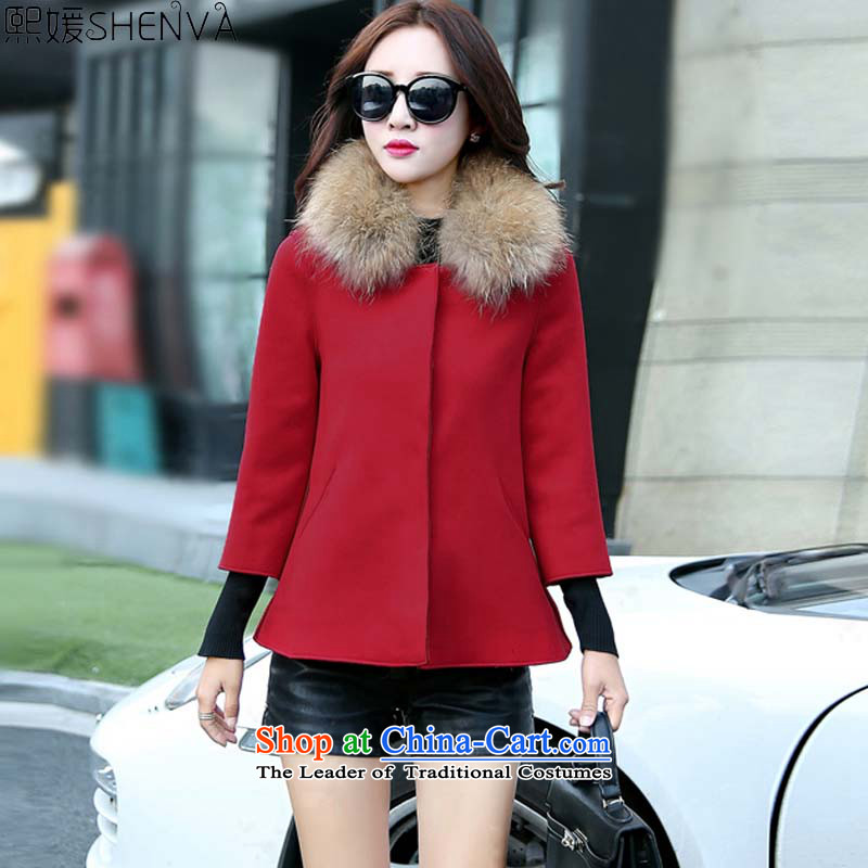 Barbie autumn and winter 2015 new Korean female coats gross? Heung-thick cloak? jacket short of gross Korean female B29 coat? shawl red (SHENVA BARBIE XL,....) shopping on the Internet