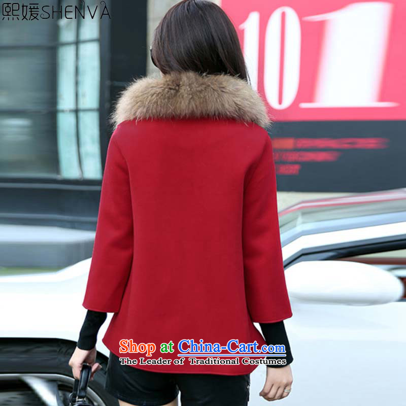 Barbie autumn and winter 2015 new Korean female coats gross? Heung-thick cloak? jacket short of gross Korean female B29 coat? shawl red (SHENVA BARBIE XL,....) shopping on the Internet