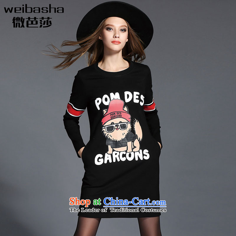 Micro-sa?2015 Autumn and load the new Fat MM larger women's dresses?Y1122?black?4XL