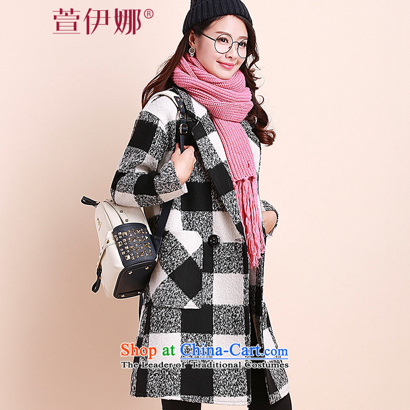 Xuan ina 2015 autumn and winter coats new gross? female stylish lapel in Sau San long lattices, double-gross flows of female OKYZ829? jacket, black-and-whiteL
