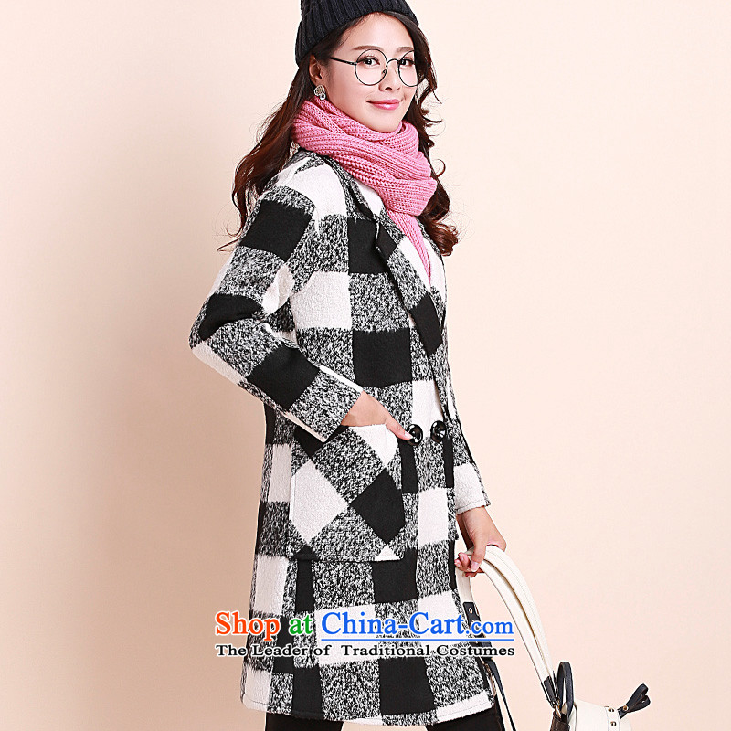 Xuan ina 2015 autumn and winter coats new gross? female stylish lapel in Sau San long lattices, double-gross flows of female OKYZ829? jacket, black-and-white , L, Xuan ina (xuanyina) , , , shopping on the Internet