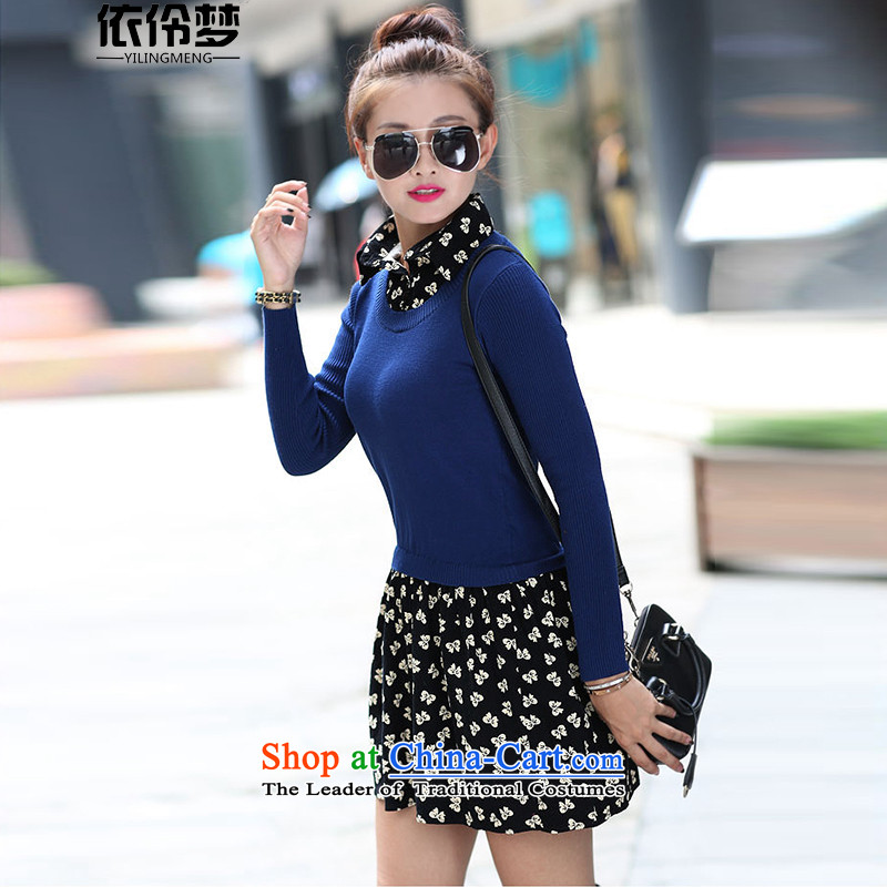In accordance with the 2015 autumn dreams, Nadia Korean version of the new Fat MM maximum number of ladies' knitted shirts female sweater stitching stamp skirt 608# 4XL, blue dream has been pressed by Nadia shopping on the Internet