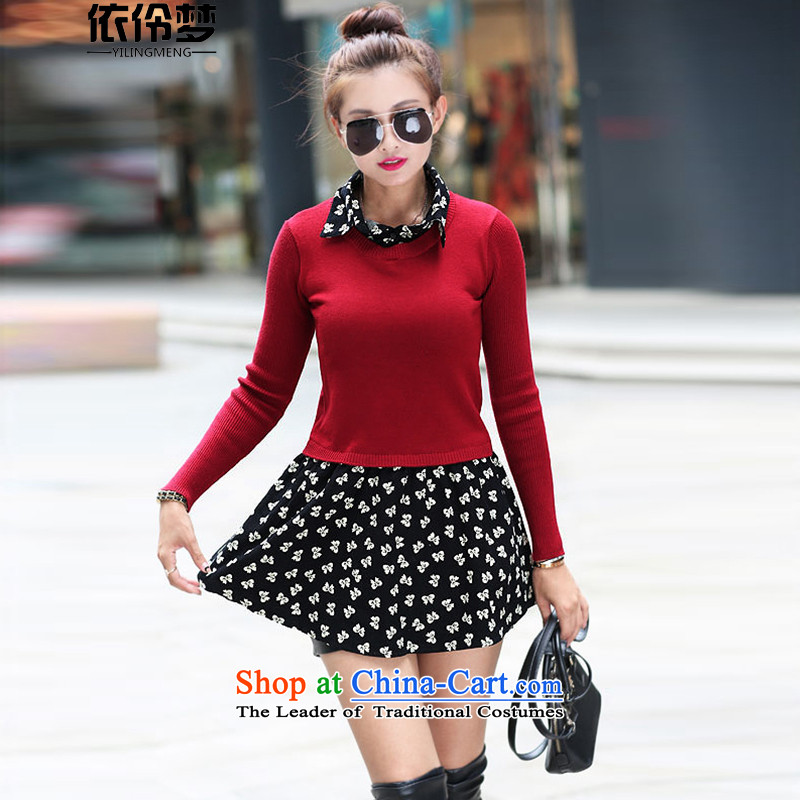 In accordance with the 2015 autumn dreams, Nadia Korean version of the new Fat MM maximum number of ladies' knitted shirts female sweater stitching stamp skirt 608# 4XL, blue dream has been pressed by Nadia shopping on the Internet