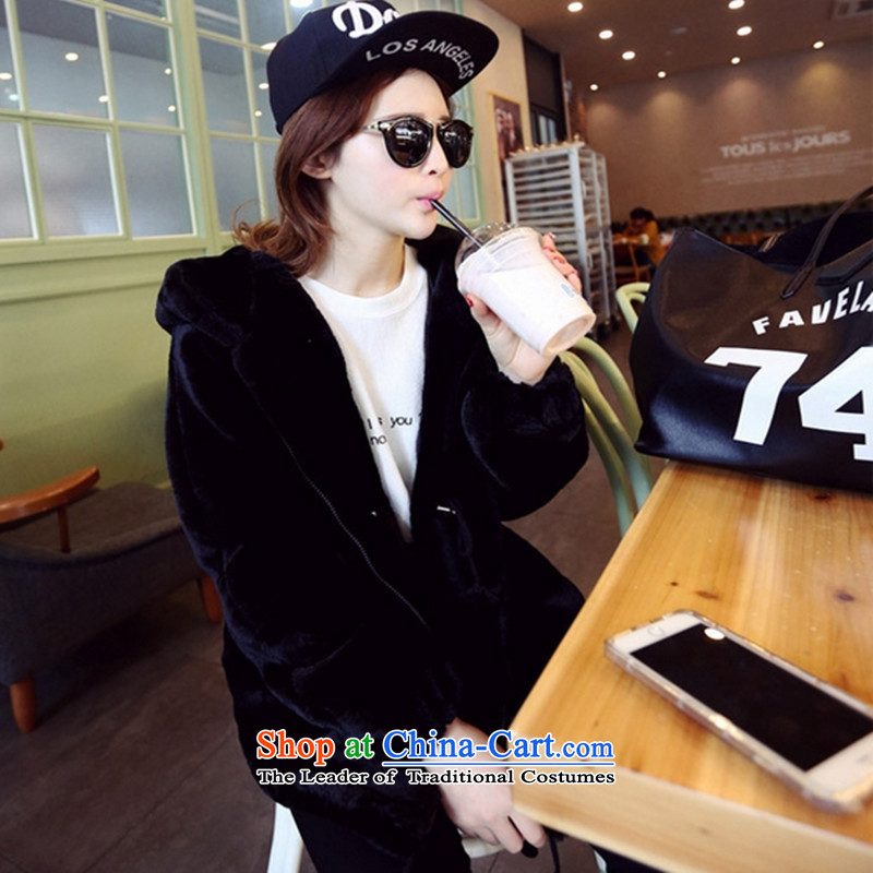 2015 Autumn winter new Korean version of large numbers of ladies thick MM loose, Hin thin, thick cotton coat cardigan thick Korean thick fluffy in sister long cotton jacket for the tide line Black XL, LINXCR () , , , shopping on the Internet
