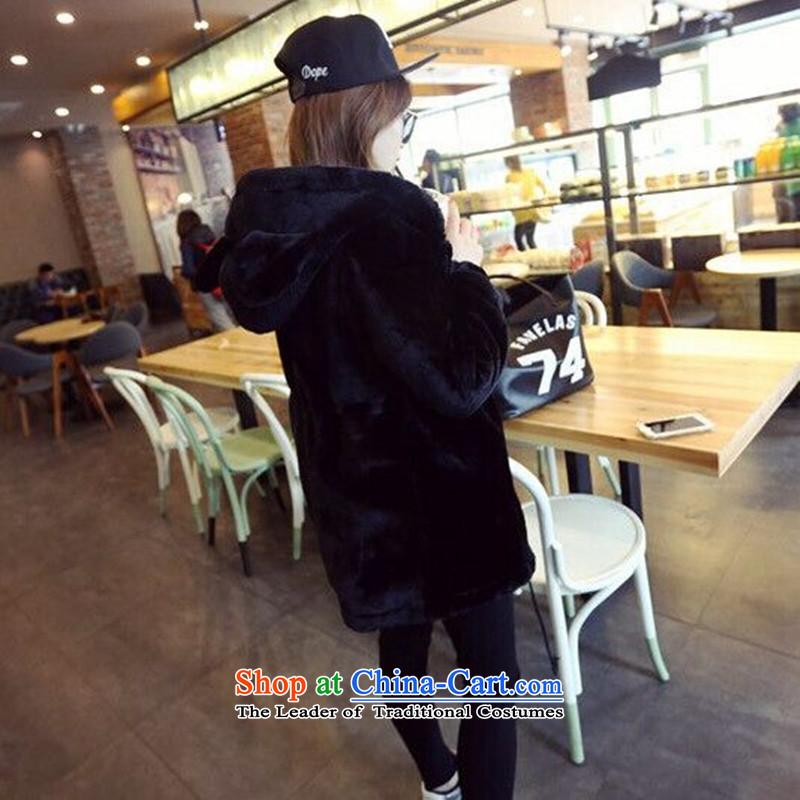 2015 Autumn winter new Korean version of large numbers of ladies thick MM loose, Hin thin, thick cotton coat cardigan thick Korean thick fluffy in sister long cotton jacket for the tide line Black XL, LINXCR () , , , shopping on the Internet