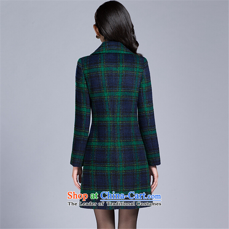 Tea Culture Qinyang Yu 2015 autumn and winter new gross? coats that long temperament grid long-sleeved jacket Green Grid gross? , L, tea culture has been pressed Yu Shum shopping on the Internet