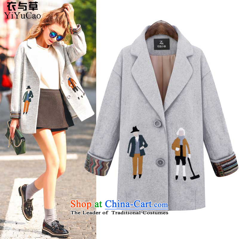 Yi with grass women on the new 2015 autumn and winter new coats female hair)?? jacket a wool coat female Women's jacket coat girl child coats MN31 Connie gray S Yi with grass (yiyucao) , , , shopping on the Internet