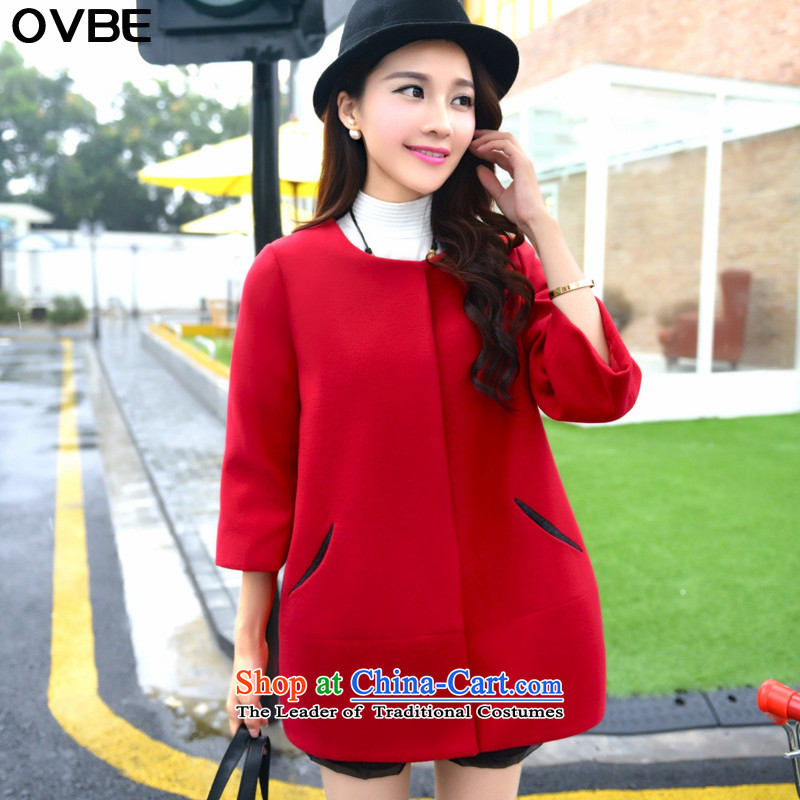 2015 winter clothing new OVBE, Korean fashion Sau San round-neck collar single row clip hair? temperament elegant jacket coat female red?L