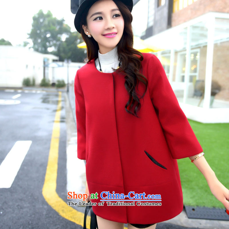 2015 winter clothing new OVBE, Korean fashion Sau San round-neck collar single row clip hair? temperament elegant jacket coat female red L,ovbe,,, shopping on the Internet