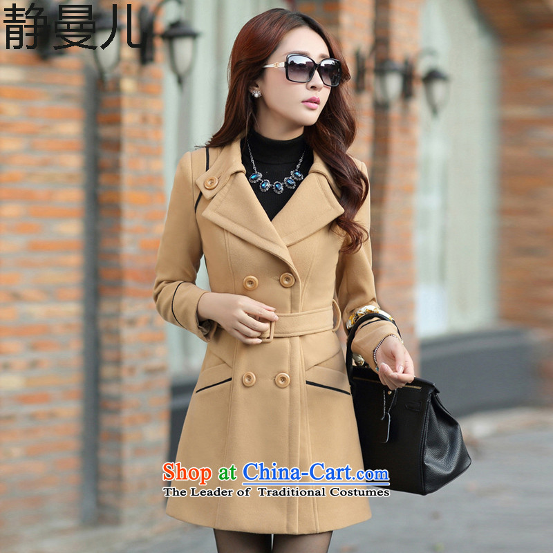 Mute the Cayman-2015 autumn and winter new double-coats, wool? long belt thin hair so Sau San video long-sleeved jacket a wool coat and colorL