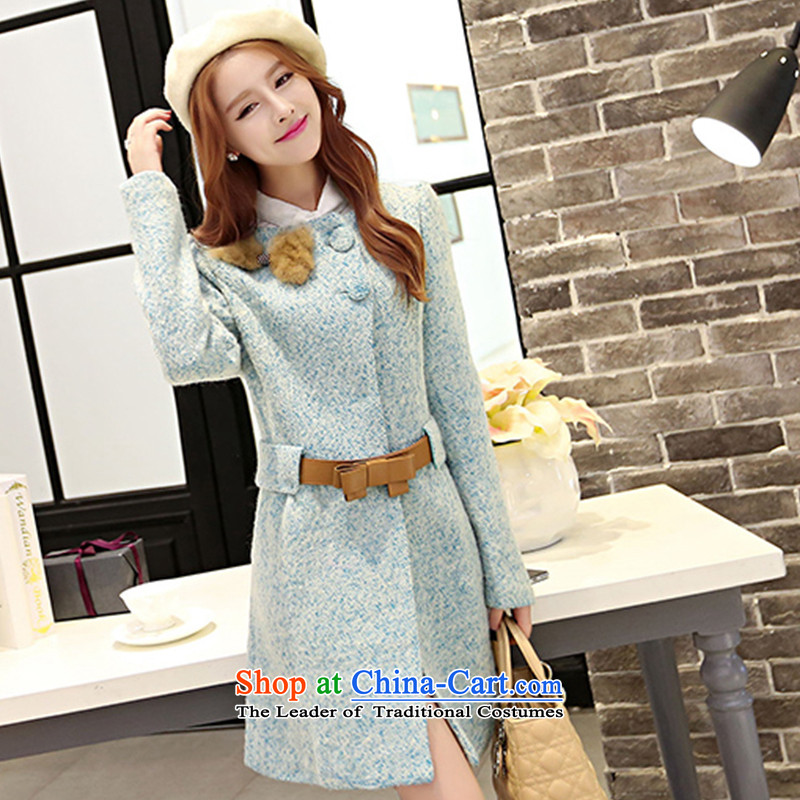 Pull the fuser cashmere overcoat , in the autumn of 2015, female long Sau San video thin dress jacket coat? female gross m Blue M   size is too small which Jane grass (JEENGRASI) , , , shopping on the Internet