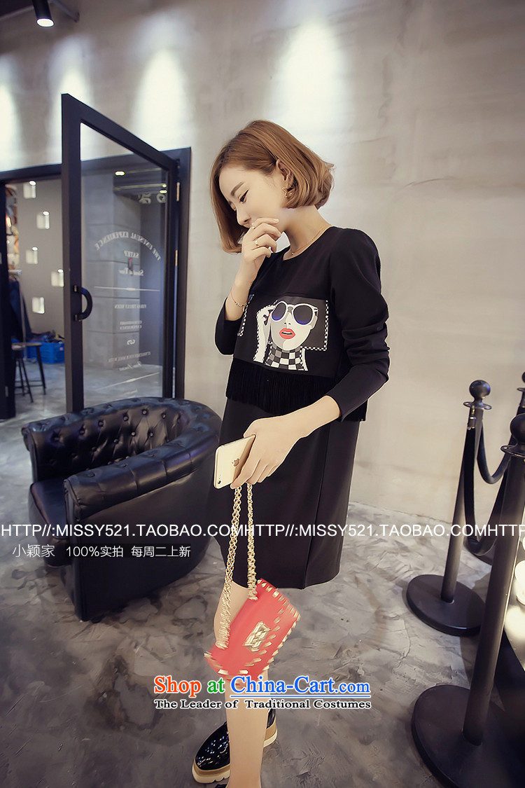 O Ya-ting to increase women's code 2015 autumn and winter new mm thick Korean version stamp in the thin edging long loose long-sleeved T-shirt with round collar dresses female black 3XL 145-165 recommends that you catty picture, prices, brand platters! The elections are supplied in the national character of distribution, so action, buy now enjoy more preferential! As soon as possible.