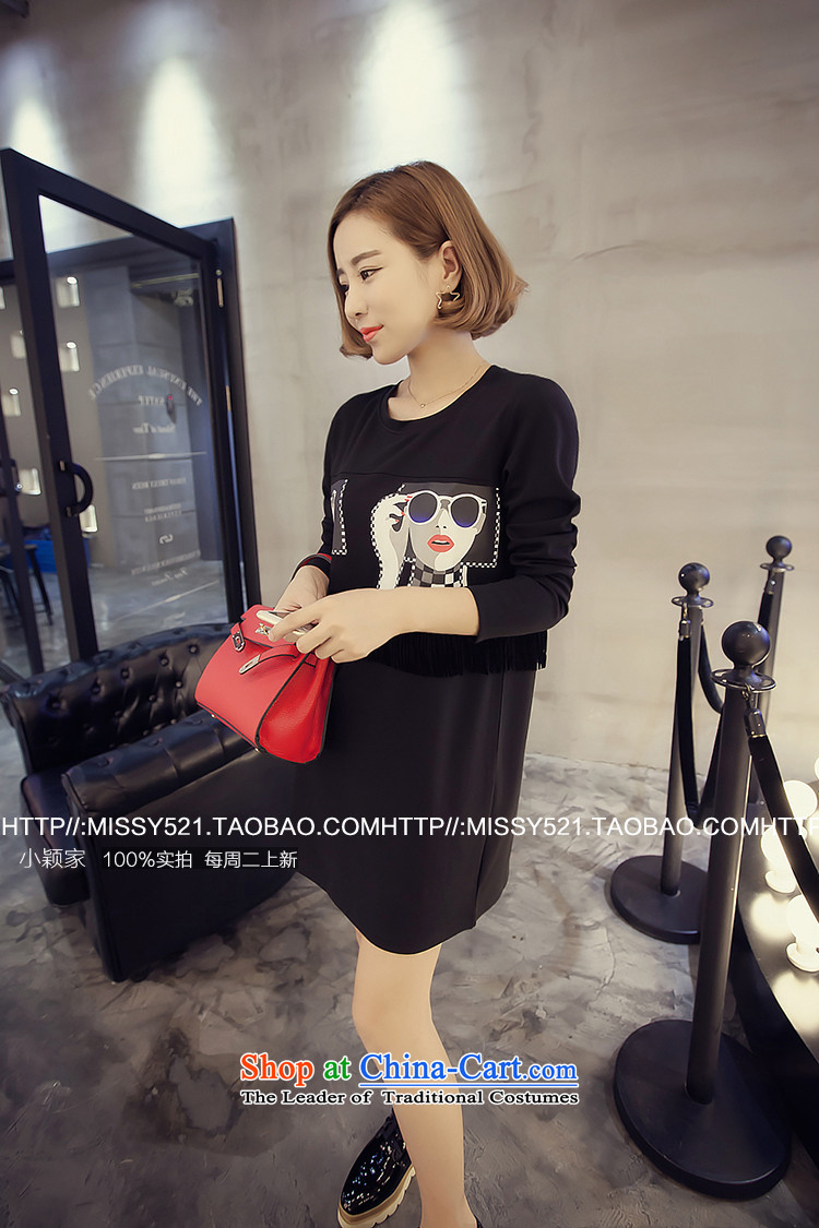 O Ya-ting to increase women's code 2015 autumn and winter new mm thick Korean version stamp in the thin edging long loose long-sleeved T-shirt with round collar dresses female black 3XL 145-165 recommends that you catty picture, prices, brand platters! The elections are supplied in the national character of distribution, so action, buy now enjoy more preferential! As soon as possible.