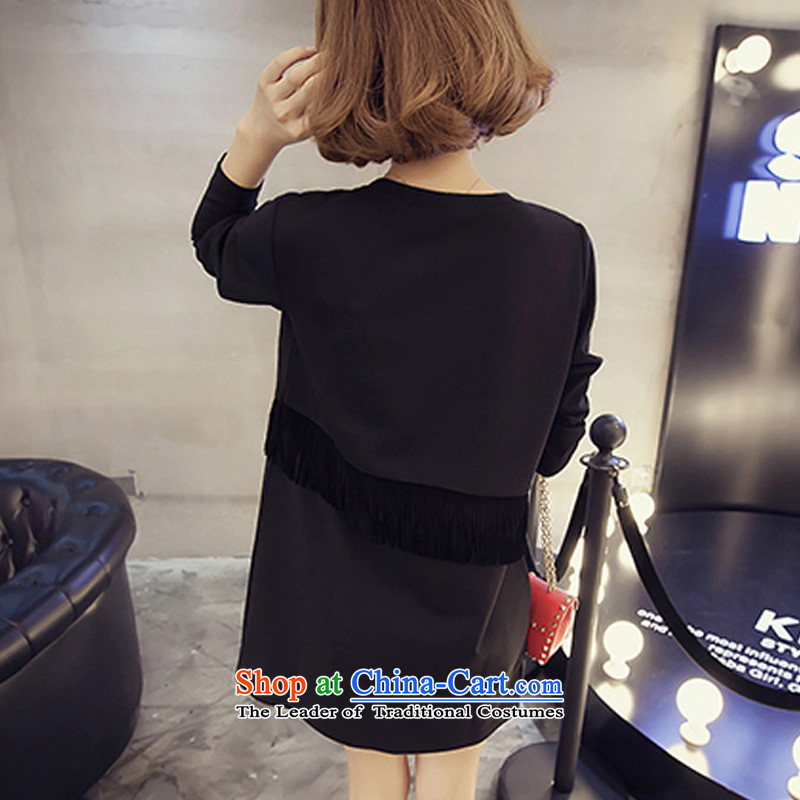 O Ya-ting to increase women's code 2015 autumn and winter new mm thick Korean version stamp in the thin edging long loose long-sleeved T-shirt with round collar dresses female black 3XL 145-165 recommends that you, O Jacob aoyating Ting () , , , shopping