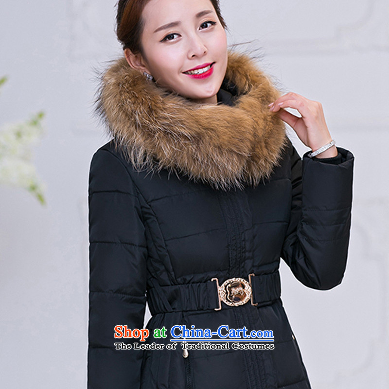 To droplets of pure 2015 autumn and winter new Korean version of leisure. long cap amount for large cotton coat women 1068 Black   , L, to droplets of pure shopping on the Internet has been pressed.