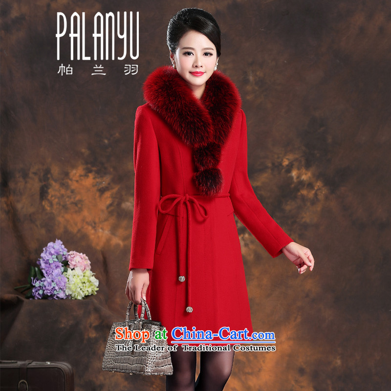 Palun Yu really high-end Fox Washable Wool velvet cloak gross women?2015 winter new ultra-Nagymaros jacket? gross collar woolen coat temperament in Sau San long?H848 large red?XL