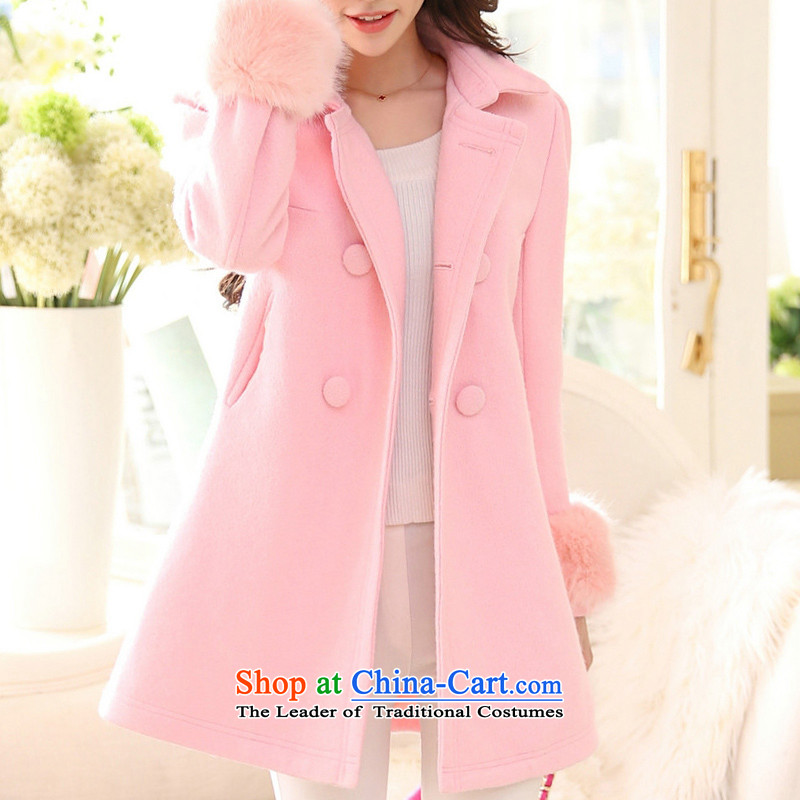 Hundreds of gross coats women bathing in the? 2015 autumn and winter new larger version in Korea Sau San long wool coat jacket women? 8832 M, 100 mu (Pink BAIMU shopping on the Internet has been pressed.)