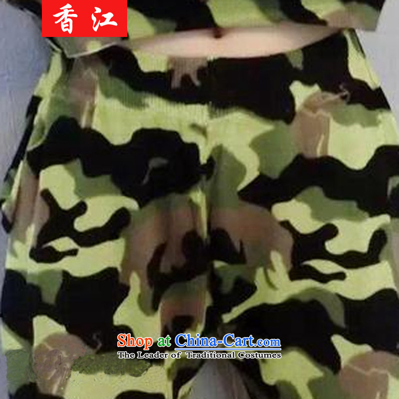 Xiang Jiang thick mm package autumn 2015 new to increase women's code thick sister camouflage sweater Harun pants and two piece 200 catties 5791 large green code 4XL recommendations 160-175, Hong Kong has been pressed shopping on the Internet