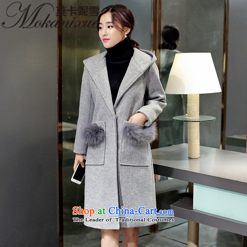Morcar Connie snow 2015 autumn and winter female Korean version of the new liberal larger gross? With cap really campaign jacket sub gross? coats that long pink M Moka Connie Snow (mokanixue) , , , shopping on the Internet