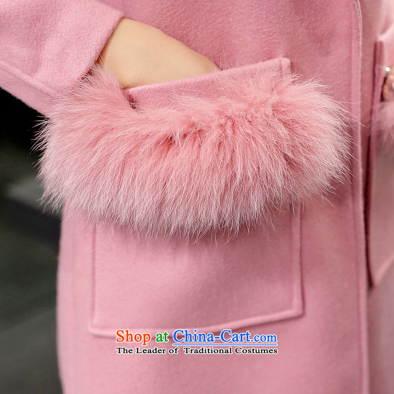 Morcar Connie snow wool coat women 2015? Fall/Winter Collections new temperament with cap in long thick hair? jacket han bum pink M Moka Connie Snow (mokanixue) , , , shopping on the Internet
