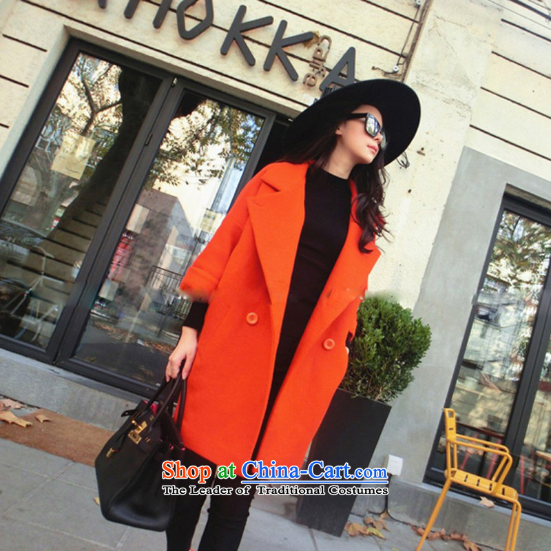 Su Connie Cayman 2015 autumn and winter new thick Connie sub windbreaker loose wool rib cage-cashmere overcoat so coat in long red-orange plus cotton S, so Connie Cayman , , , shopping on the Internet
