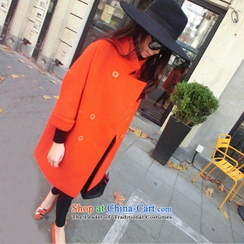 Su Connie Cayman 2015 autumn and winter new thick Connie sub windbreaker loose wool rib cage-cashmere overcoat so coat in long red-orange plus cotton S, so Connie Cayman , , , shopping on the Internet