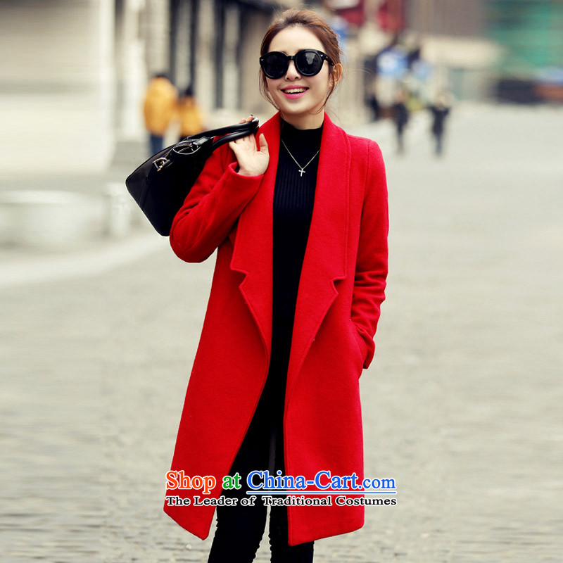 Pure color in long Sau San lapel a wool coat of red XL, so (XINYARAN) , , , shopping on the Internet