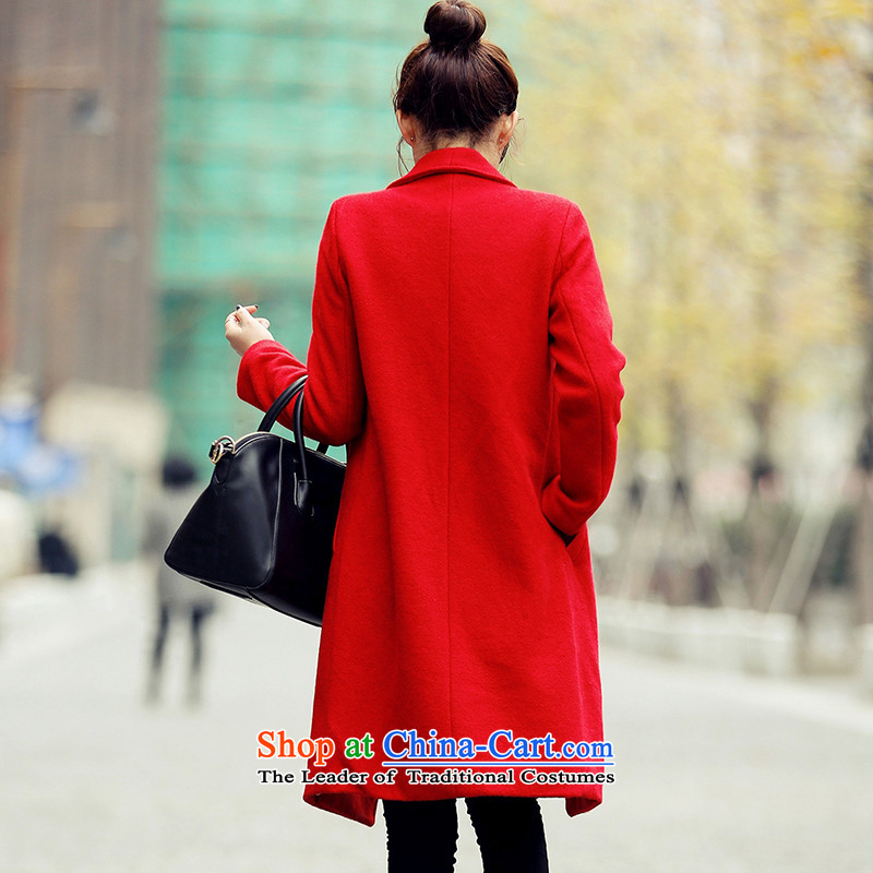 Pure color in long Sau San lapel a wool coat of red XL, so (XINYARAN) , , , shopping on the Internet