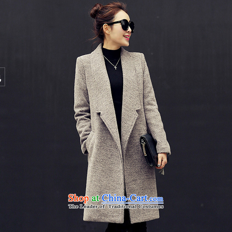 Pure color in long Sau San lapel a wool coat of gray, so (XINYARAN) , , , shopping on the Internet