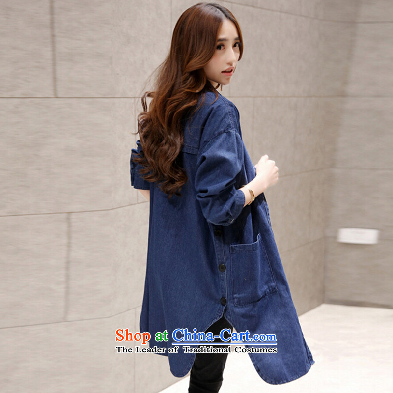 Mr James TIEN Yi Korean girls in spring and autumn large stylish coat xl female autumn blouses thick Tien large 2015 Leisure cowboy windbreaker female extra thick blue XXXXXL girls' 180 to 200 catties, Jun Yi Han (JUNYIHAN) , , , shopping on the Internet