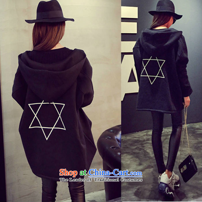 Load new large autumn code women thick MM thick sister institute of Korean Wind long loose cap shirt thick, Hin thin, Choo winter draw lint-free cardigan thick black jacket sweater , L, witch (YOJINJN) , , , shopping on the Internet