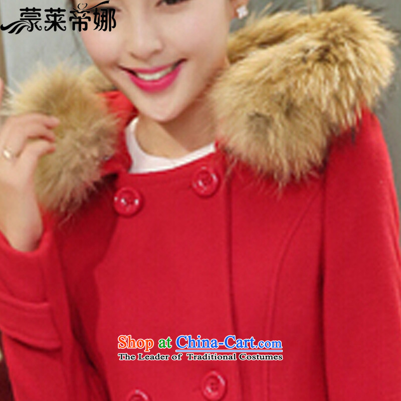 The 2015 Dili Blair Monrovia autumn and winter new Korean version?? jacket coat girl in gross long thin Foutune of Sau San video? coats female 792 gross RED M, Monrovia, Dili na , , , shopping on the Internet