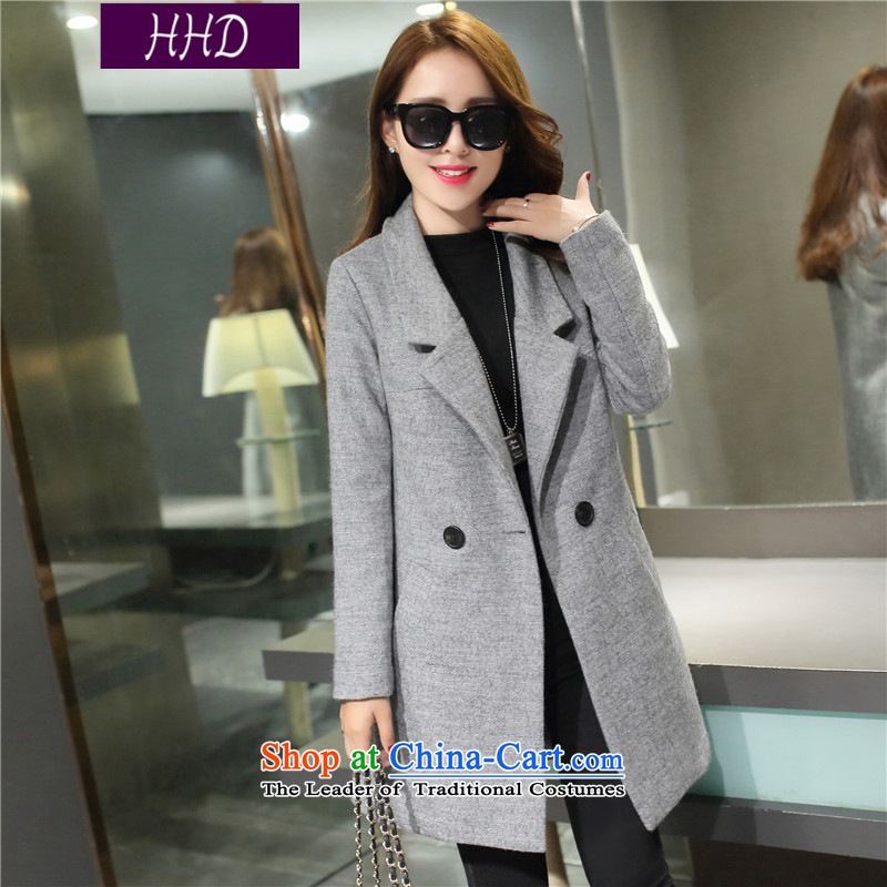 Hhds 2015 autumn and winter coats gross new female Korean? large stylish women in reverse collar Sau San gross? The long cotton jacket female Gray?L