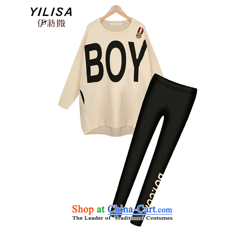 Elizabeth sub-to increase women's code autumn and winter sports sweater Kit 200 catties thick sister autumn sweater pants, forming the boxed loose video thin won packaged K350 Black + Gray trousers 3XL, Elizabeth (YILISA sub-shopping on the Internet has been pressed.)