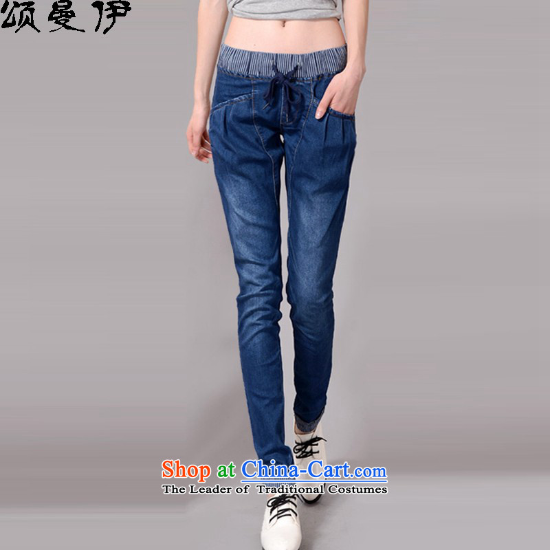 Chung Cayman El 2015 Fall_Winter Collections new Korean large thin graphics Sau San Fat MM stitching Harlan jeans female 2,157 dark blue XL