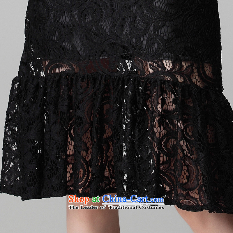 Indulge large long-sleeved blouses and lace dresses Korean version installed on thin mm autumn new billowy flounces and bows service pack Black XXXL, coveted (tanai) , , , shopping on the Internet