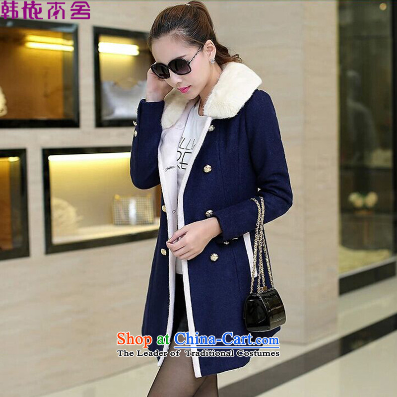 In accordance with the Korean homes? female jacket coat Hair Fall/Winter Collections new Korean knocked color thick hair for long Sau San, a wool coat female H520 navy , L, Korea in accordance with the present premises has been pressed shopping on the Int
